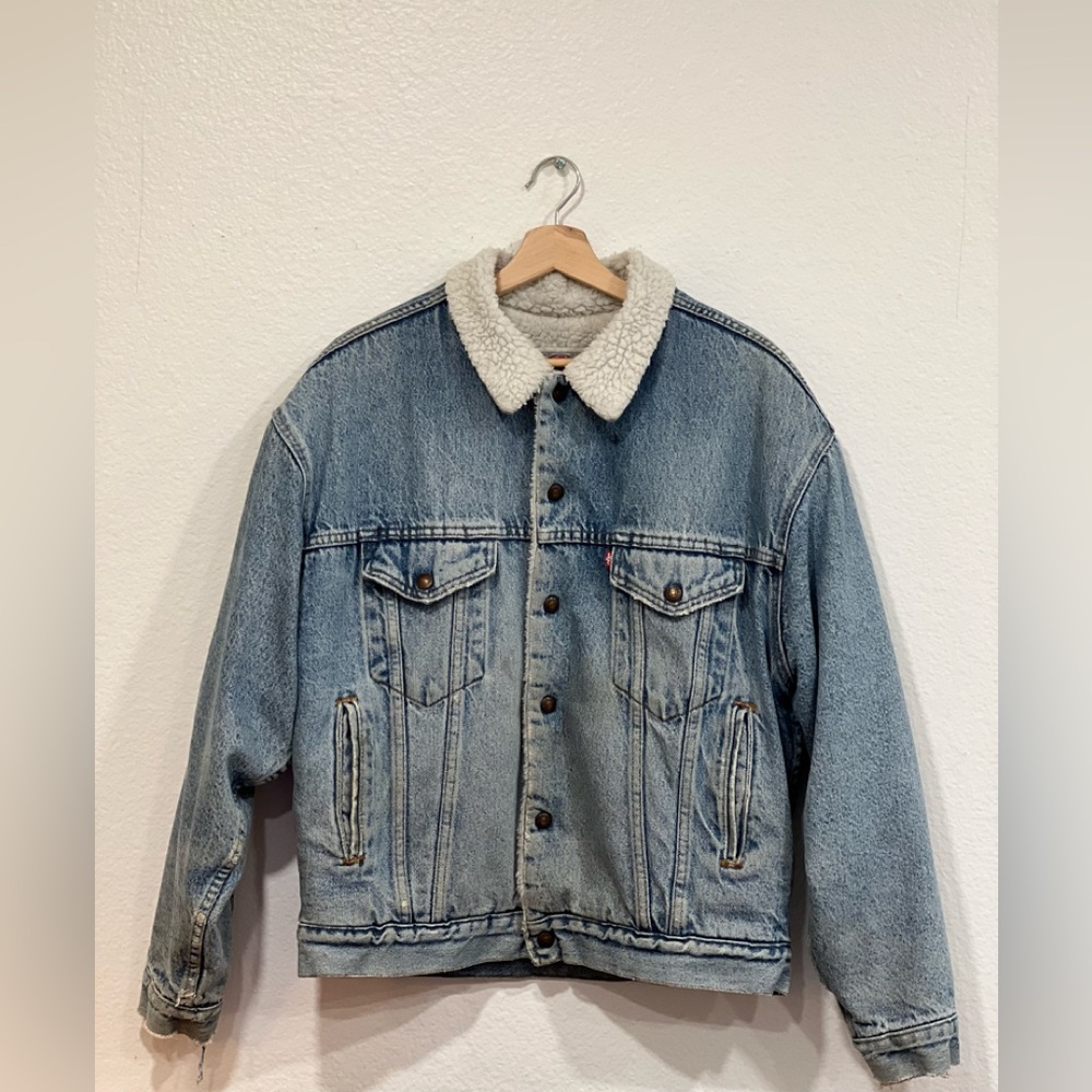 Men's Blue Denim Jacket with Sherpa Collar